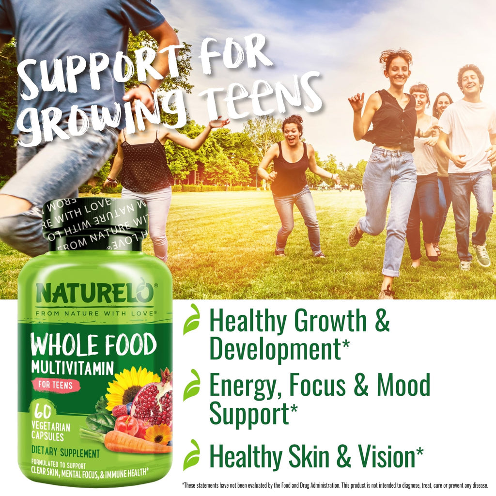NATURELO Multivitamins for Teenage Girls/Boys, 60 Capsules, Whole Food Multivitamin with Minerals, Non-GMO, Vegetarian - FENGGESTORE20
