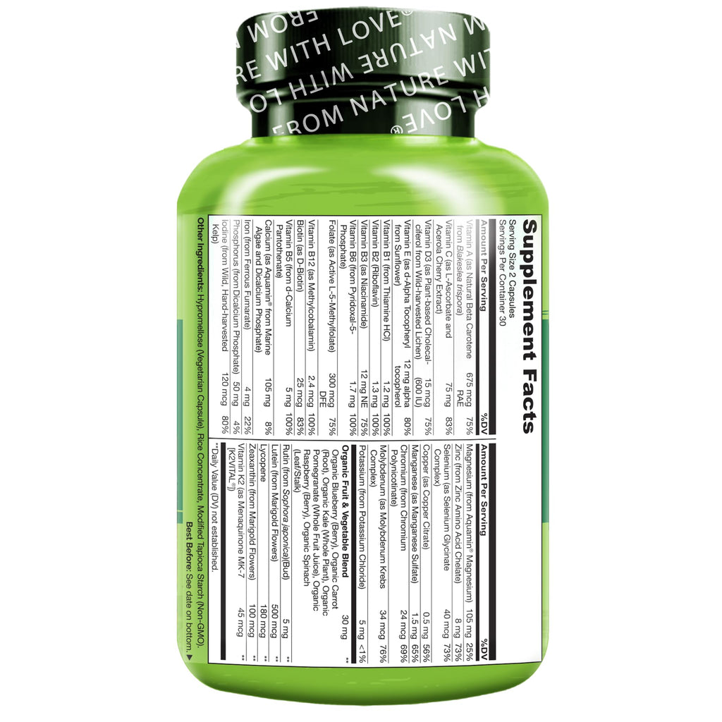 NATURELO Multivitamins for Teenage Girls/Boys, 60 Capsules, Whole Food Multivitamin with Minerals, Non-GMO, Vegetarian - FENGGESTORE20
