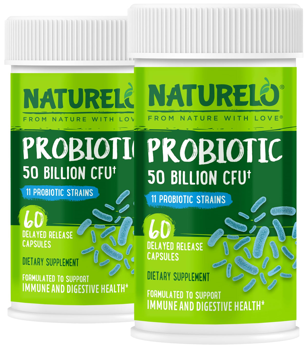 NATURELO Probiotics for Digestive Health - 50 Billion CFU, 11 Strains, Daily Use Supplement - Boosts Immune System, Delayed Release, - FENGGESTORE20