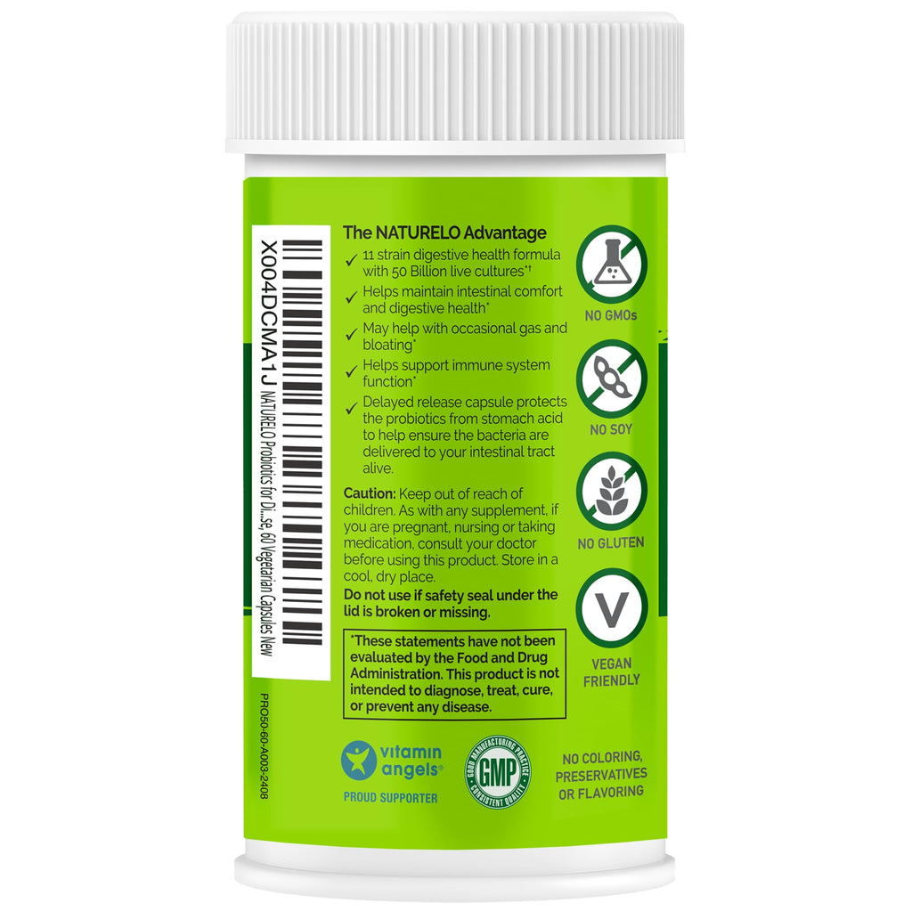 NATURELO Probiotics for Digestive Health - 50 Billion CFU, 11 Strains, Daily Use Supplement - Boosts Immune System, Delayed Release, - FENGGESTORE20