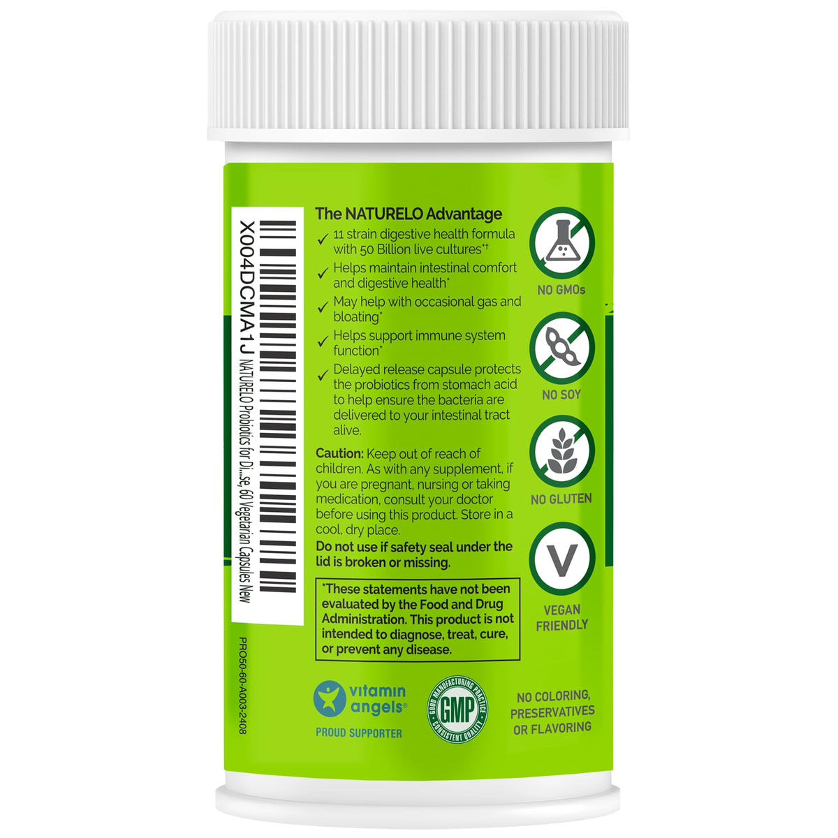 NATURELO Probiotics for Digestive Health - 50 Billion CFU, 11 Strains, Daily Use Supplement - Boosts Immune System, Delayed Release, - FENGGESTORE20