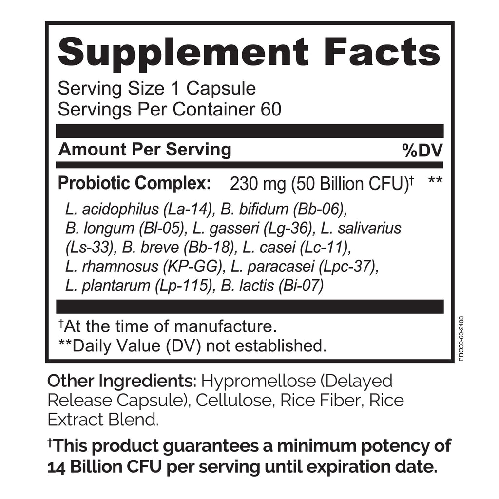 NATURELO Probiotics for Digestive Health - 50 Billion CFU, 11 Strains, Daily Use Supplement - Boosts Immune System, Delayed Release, - FENGGESTORE20