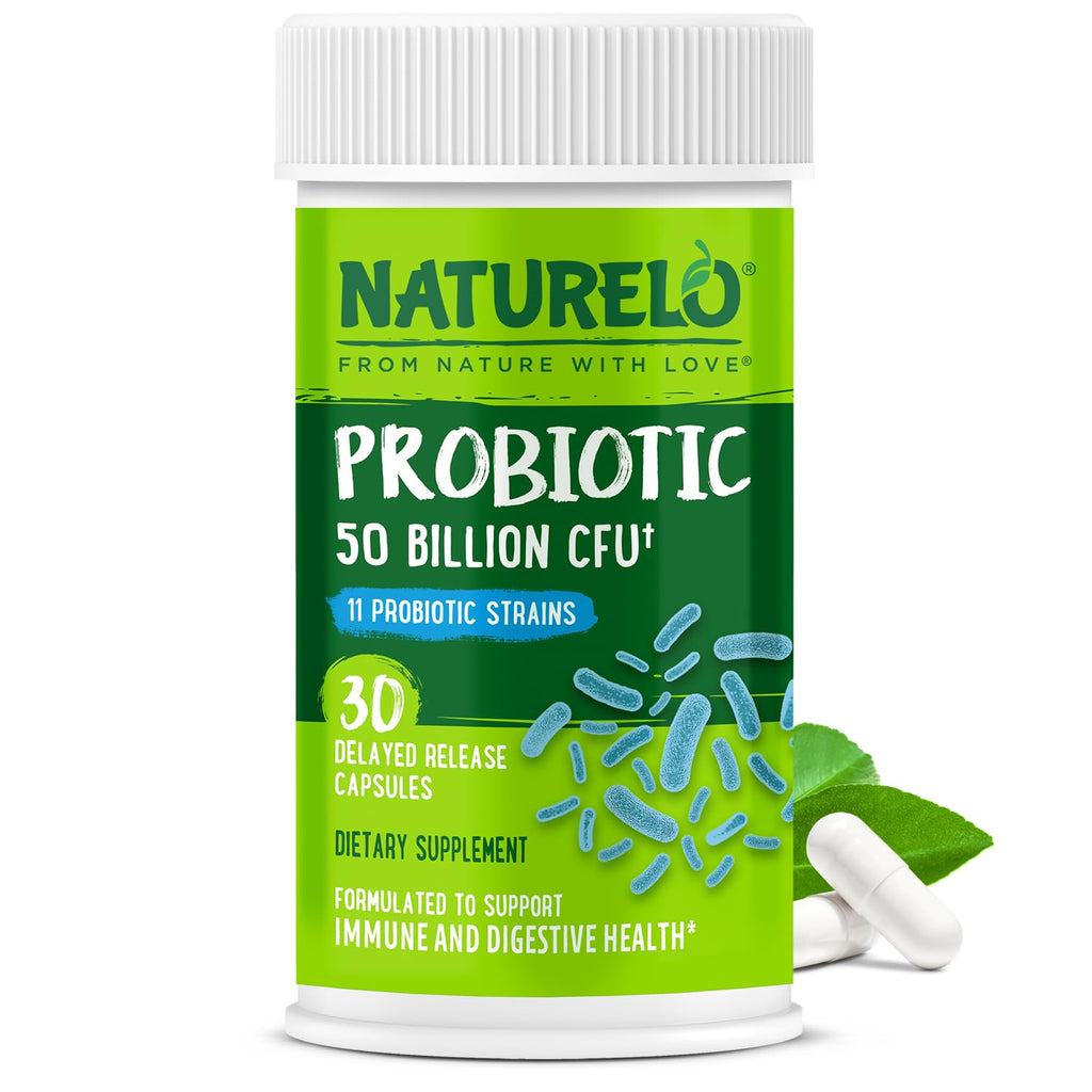 NATURELO Probiotics for Digestive Health, 50 Billion CFU, 30 Vegetarian Capsules, 11 Strains, Daily Use Supplement, Delayed Release, No-Fridge, Helps Boost Immune System, - FENGGESTORE20