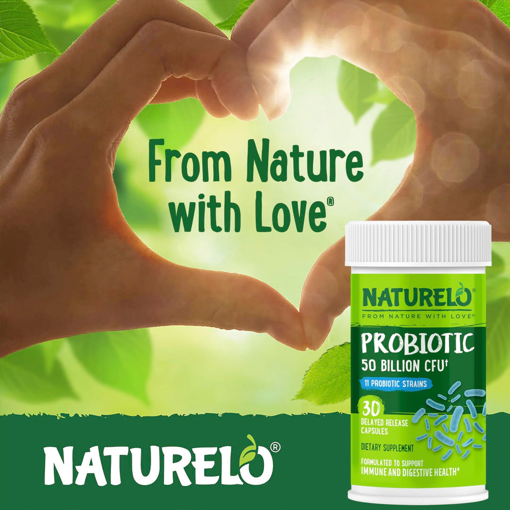 NATURELO Probiotics for Digestive Health, 50 Billion CFU, 30 Vegetarian Capsules, 11 Strains, Daily Use Supplement, Delayed Release, No-Fridge, Helps Boost Immune System, - FENGGESTORE20