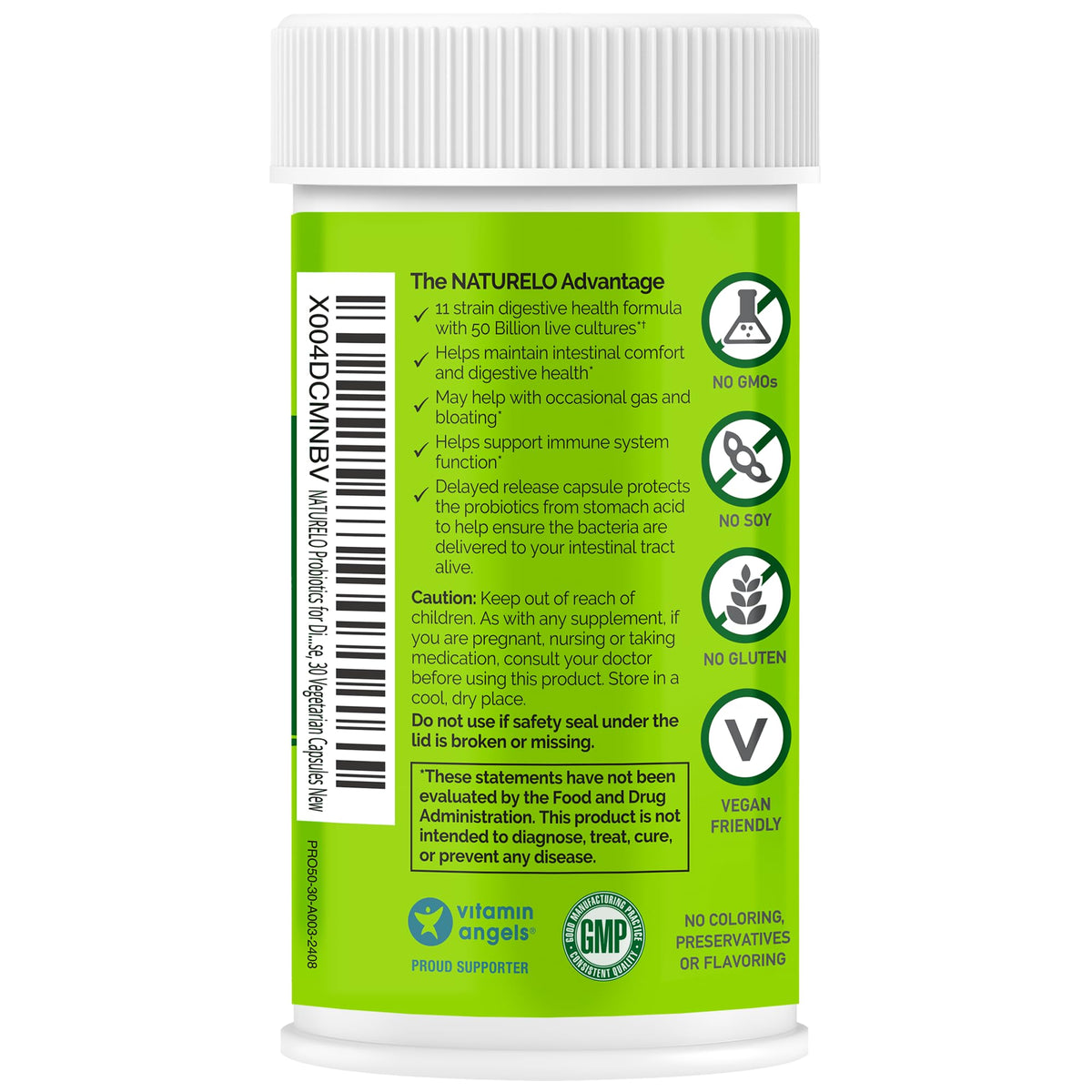 NATURELO Probiotics for Digestive Health, 50 Billion CFU, 30 Vegetarian Capsules, 11 Strains, Daily Use Supplement, Delayed Release, No-Fridge, Helps Boost Immune System, - FENGGESTORE20