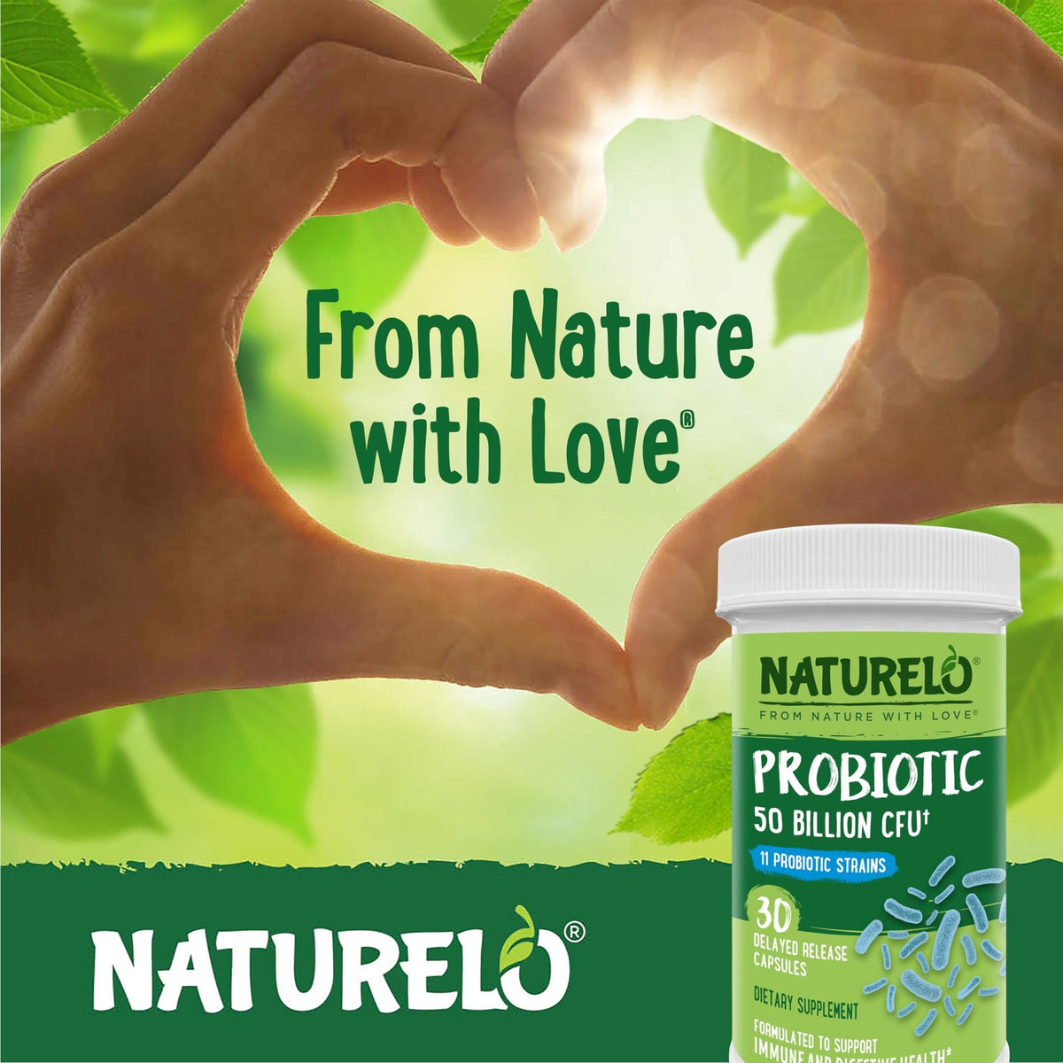 NATURELO Probiotics for Digestive Health, 50 Billion CFU, 30 Vegetarian Capsules, 11 Strains, Daily Use Supplement, Delayed Release, No-Fridge, Helps Boost Immune System, - FENGGESTORE20