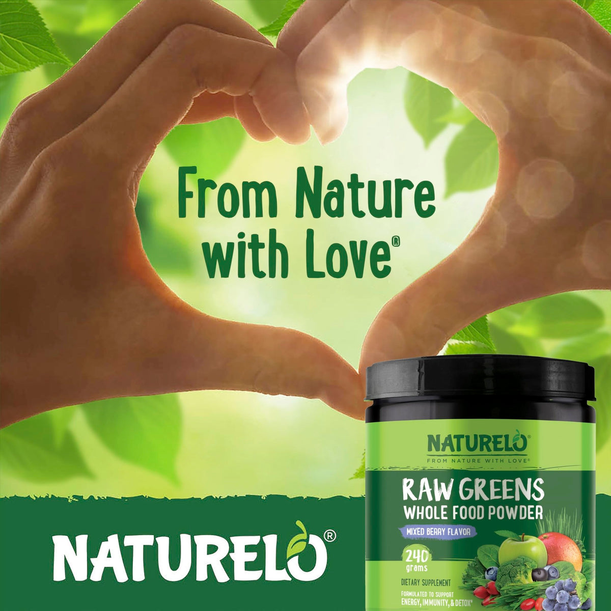 NATURELO Raw Greens Superfood Powder 240 Grams, Mixed Berry - Supports Energy, Immunity and Detox - Includes Spirulina, Wheat Grass and Organic Greens for Whole Food Nutrition - FENGGESTORE20