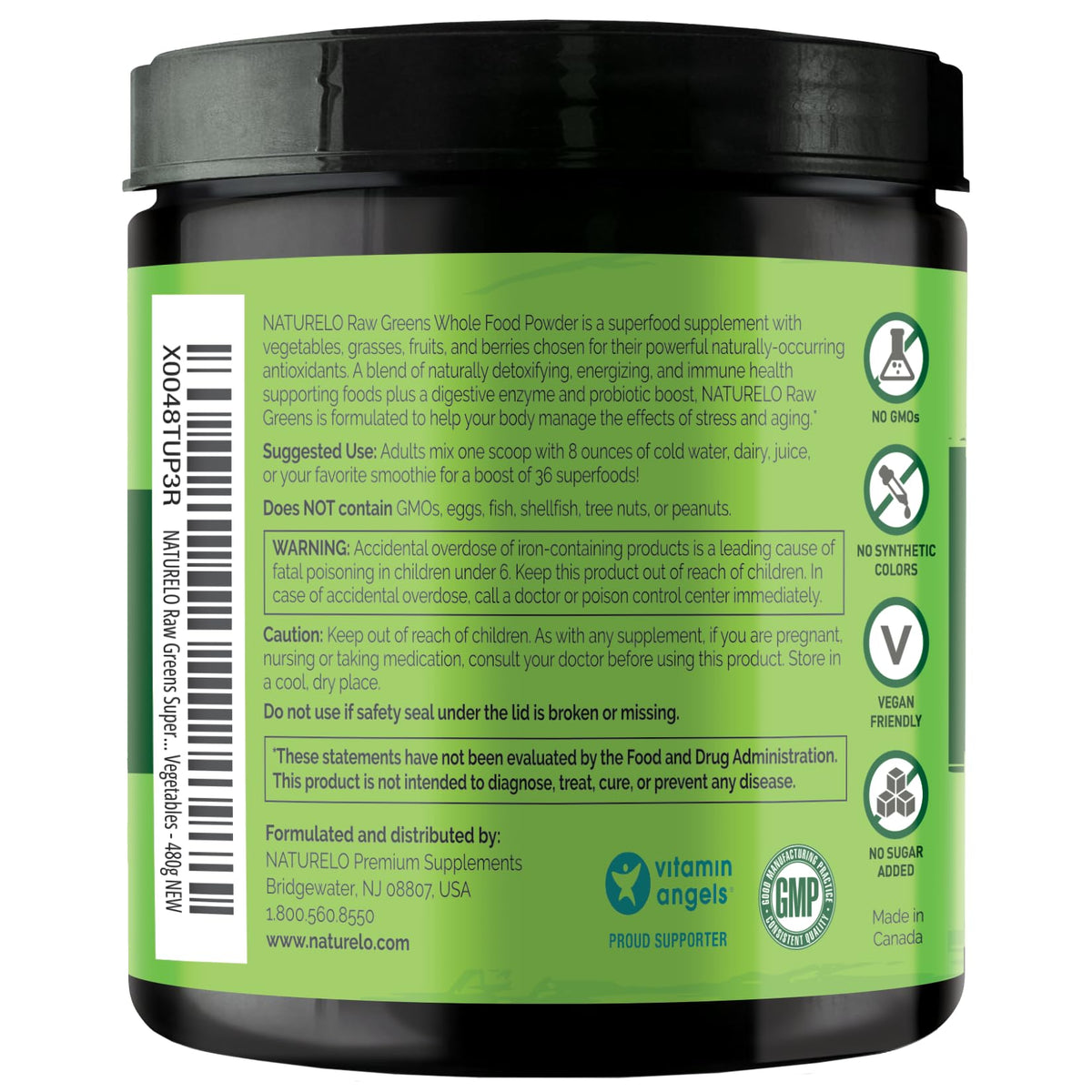 NATURELO Raw Greens Superfood Powder 480 Grams, Mixed Berry - Supports Energy, Immunity and Detox - Includes Spirulina, Wheat Grass and Organic - FENGGESTORE20