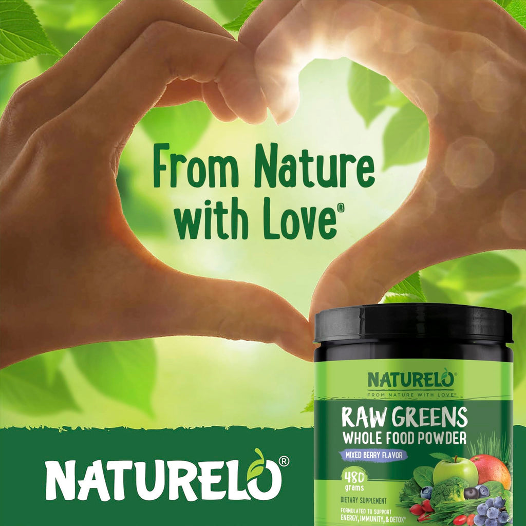 NATURELO Raw Greens Superfood Powder 480 Grams, Mixed Berry - Supports Energy, Immunity and Detox - Includes Spirulina, Wheat Grass and Organic - FENGGESTORE20