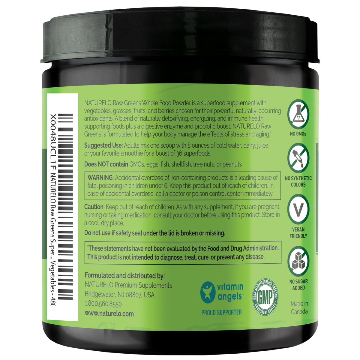 NATURELO Raw Greens Superfood Powder - Unsweetened - Boost Energy, Detox, Enhance Health - Organic Spirulina - Wheat Grass - Whole Food Nutrition from Fruits - FENGGESTORE20