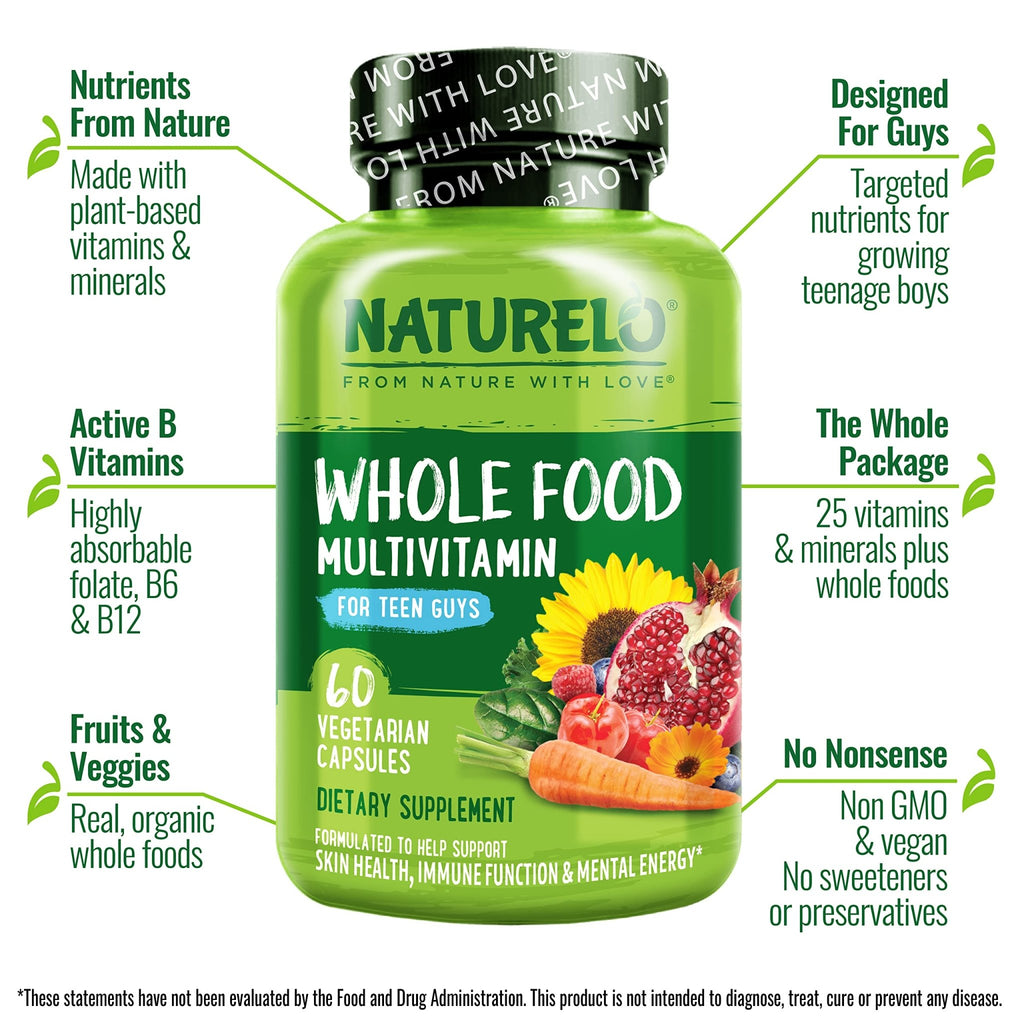 NATURELO Teen Multivitamin - Whole Food Multivitamin for Teenage Boys - Minerals Supplement for Active Kids - FENGGESTORE20