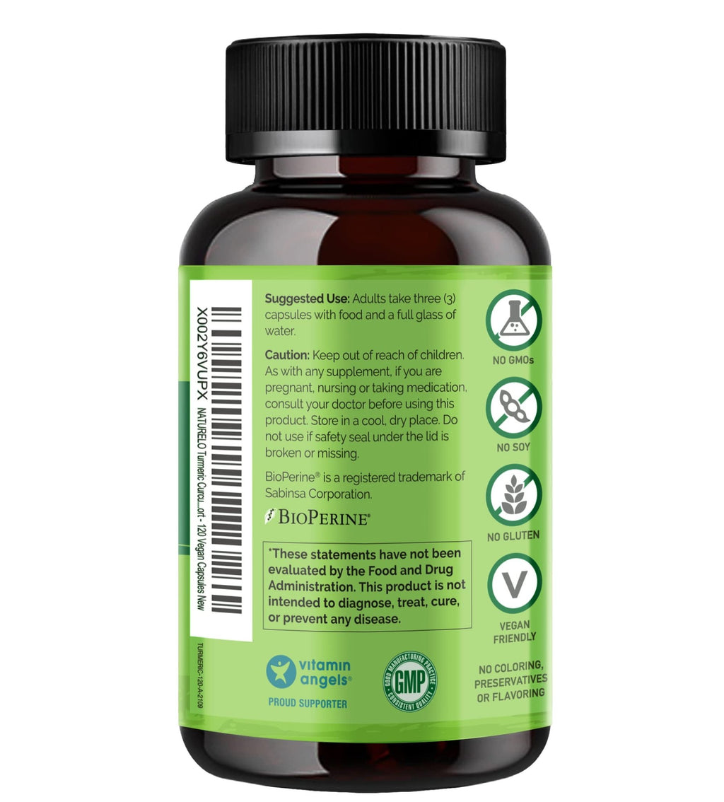NATURELO Turmeric Curcumin - BioPerine for Better Absorption - Black Pepper, Ginger Root, Curcuminoids - Plant-Based Joint Discomfort Support - FENGGESTORE20