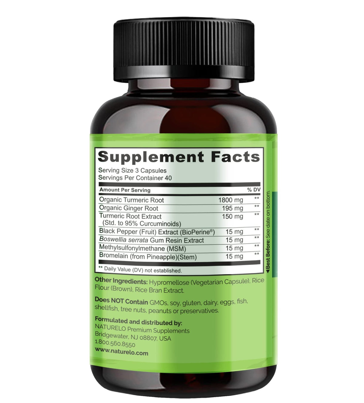 NATURELO Turmeric Curcumin - BioPerine for Better Absorption - Black Pepper, Ginger Root, Curcuminoids - Plant-Based Joint Discomfort Support - FENGGESTORE20