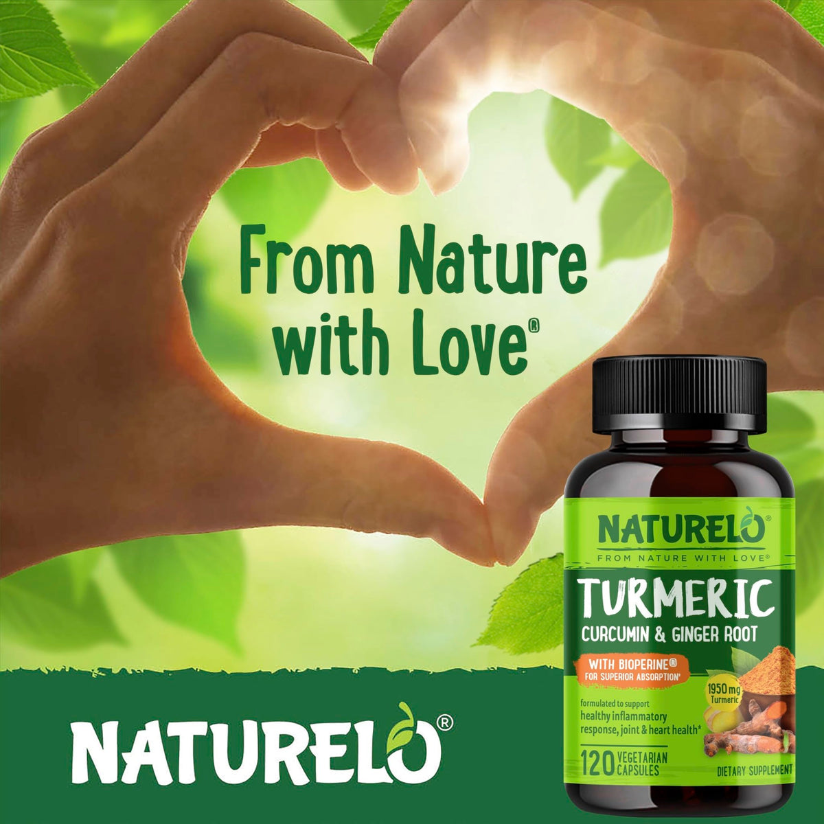 NATURELO Turmeric Curcumin - BioPerine for Better Absorption - Black Pepper, Ginger Root, Curcuminoids - Plant-Based Joint Discomfort Support - FENGGESTORE20