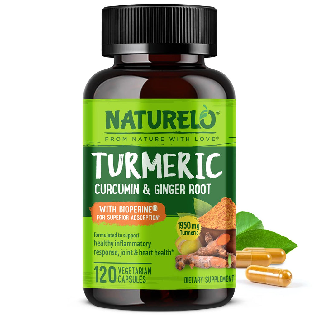 NATURELO Turmeric Curcumin - BioPerine for Better Absorption - Black Pepper, Ginger Root, Curcuminoids - Plant-Based Joint Discomfort Support - FENGGESTORE20