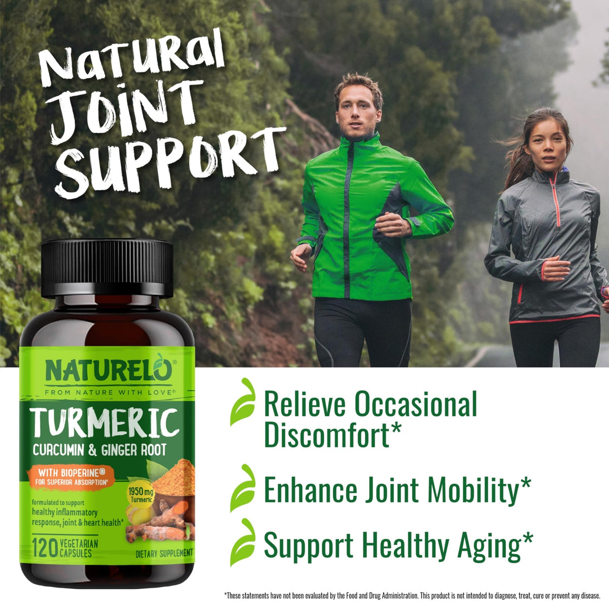 NATURELO Turmeric Curcumin - BioPerine for Better Absorption - Black Pepper, Ginger Root, Curcuminoids - Plant-Based Joint Discomfort Support - FENGGESTORE20