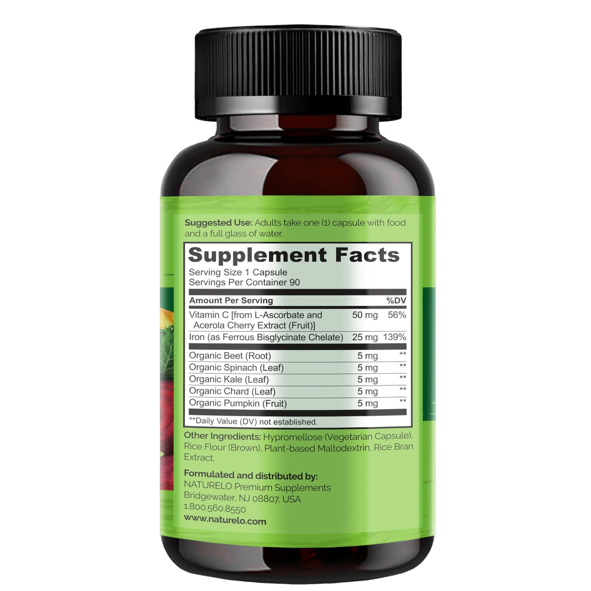 NATURELO Vegan Iron Supplement with Vitamin C and Organic Whole Foods - Gentle Iron Pills for Women & Men with Iron Deficiency Including Pregnancy - FENGGESTORE20