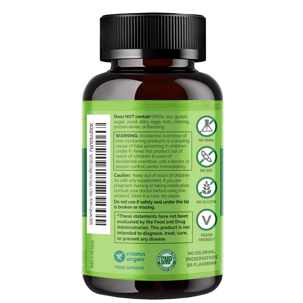 NATURELO Vegan Iron Supplement with Vitamin C and Organic Whole Foods - Gentle Iron Pills for Women & Men with Iron Deficiency Including Pregnancy - FENGGESTORE20