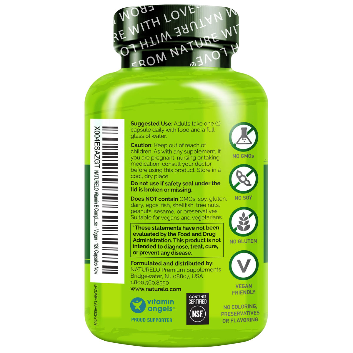 NATURELO Vitamin B Complex,120 Capsules, Vegan, CoQ10, Methyl Folate, Biotin, Fruit & Veg Blend, Supports Energy and Healthy Stress Response - FENGGESTORE20
