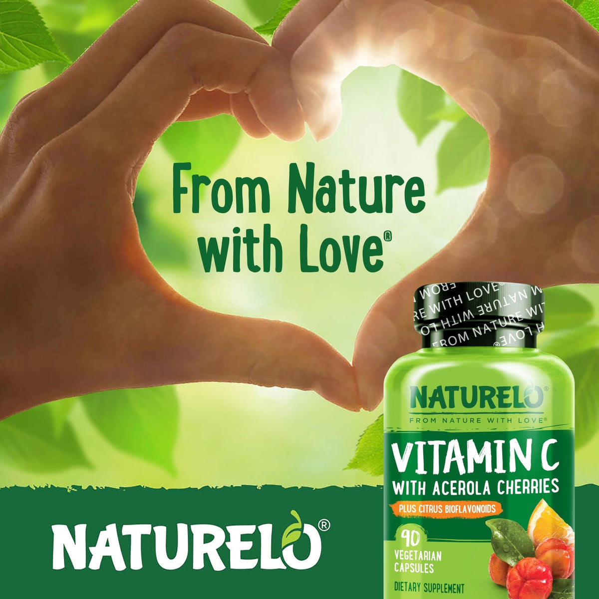 NATURELO Vitamin C with Organic Acerola Cherry Extract and Citrus Bioflavonoids - Vegan Supplement - Immune Support - 500 mg VIT C per Cap - FENGGESTORE20
