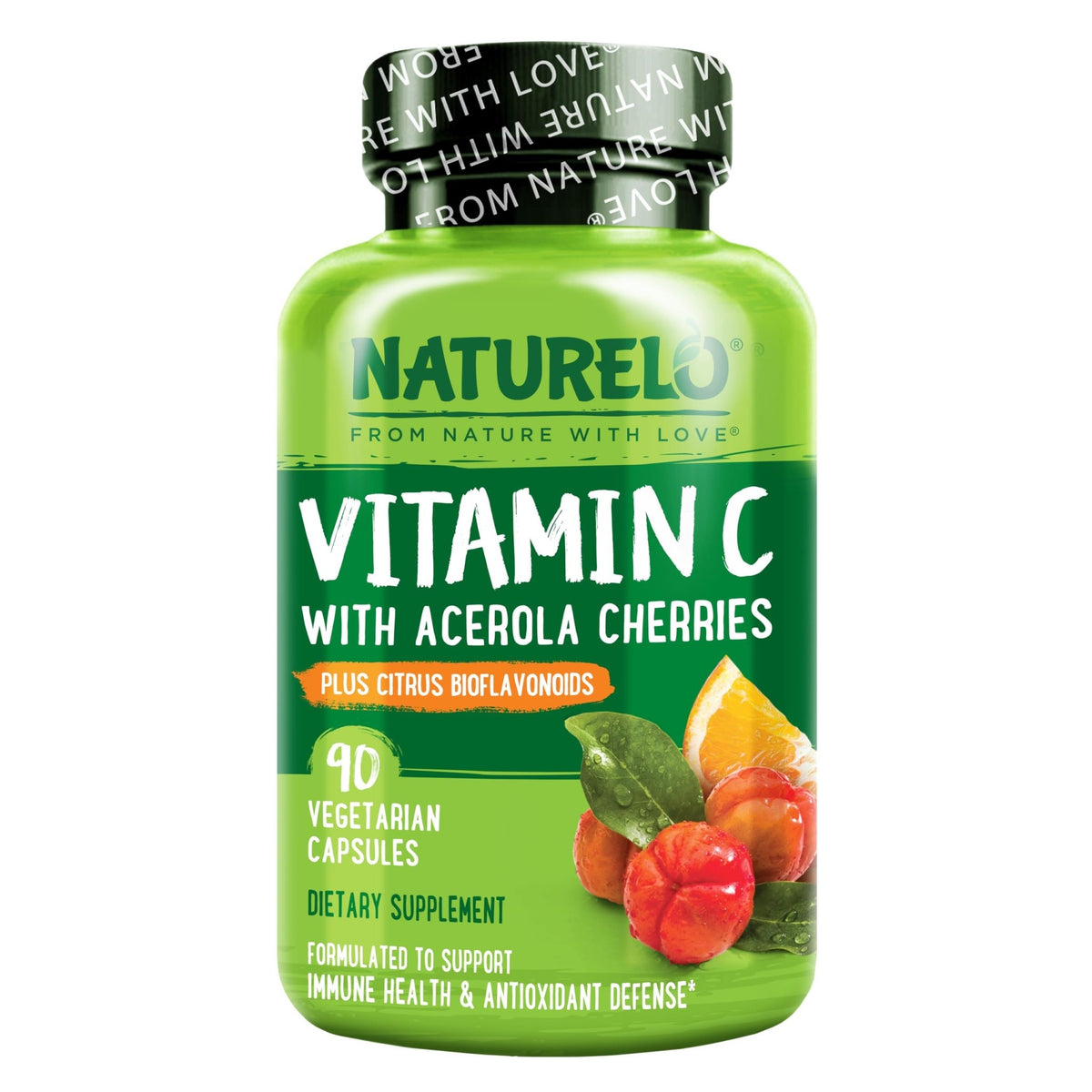 NATURELO Vitamin C with Organic Acerola Cherry Extract and Citrus Bioflavonoids - Vegan Supplement - Immune Support - 500 mg VIT C per Cap - FENGGESTORE20