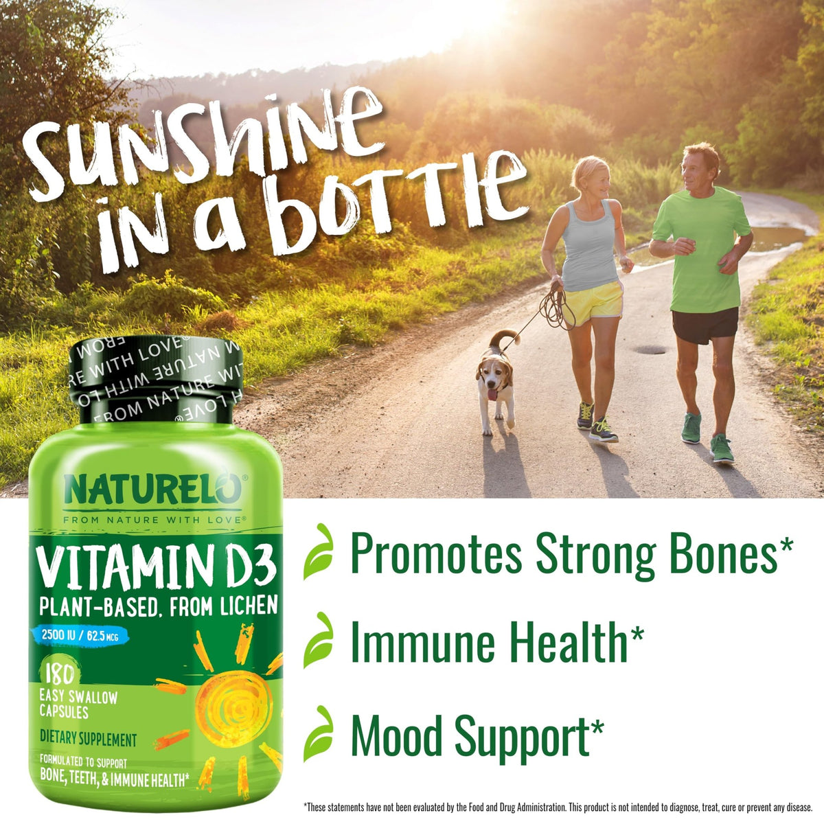 NATURELO Vitamin D - 2500 IU - Plant Based from Lichen - Natural D3 Supplement for Immune System, Bone Support, Joint Health - Vegan - FENGGESTORE20