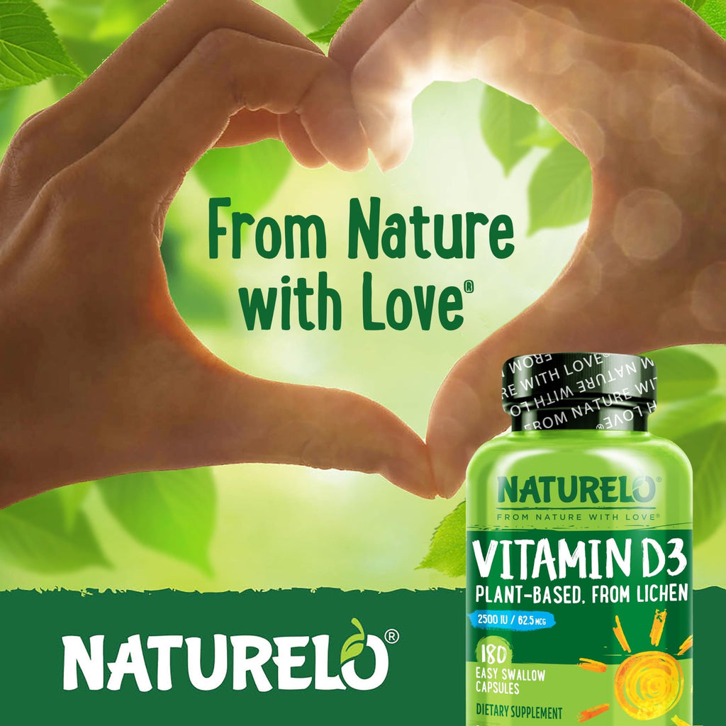 NATURELO Vitamin D - 2500 IU - Plant Based from Lichen - Natural D3 Supplement for Immune System, Bone Support, Joint Health - Vegan - FENGGESTORE20