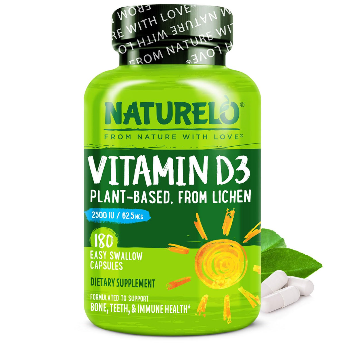NATURELO Vitamin D - 2500 IU - Plant Based from Lichen - Natural D3 Supplement for Immune System, Bone Support, Joint Health - Vegan - FENGGESTORE20