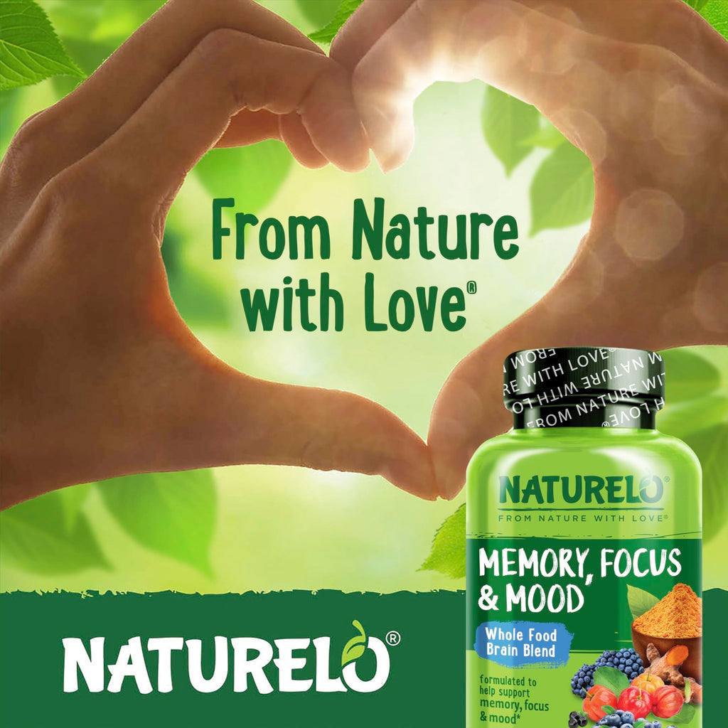 NATURELO Whole Food Brain Supplement - Brain Health Supplements for Memory & Focus Support - Enhance Brain Health Blend Supplement for Adults - 60 Vegetarian Capsules - FENGGESTORE20