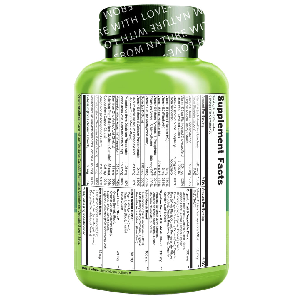 NATURELO Whole Food Multivitamin for Women 50+ (Iron Free) with Vitamins, Minerals, & Organic Extracts - Supplement for Post Menopausal Women Over 50 - FENGGESTORE20