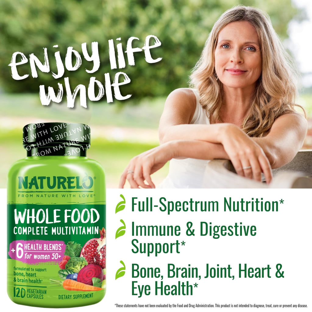 NATURELO Whole Food Multivitamin for Women 50+ (Iron Free) with Vitamins, Minerals, & Organic Extracts - Supplement for Post Menopausal Women Over 50 - FENGGESTORE20