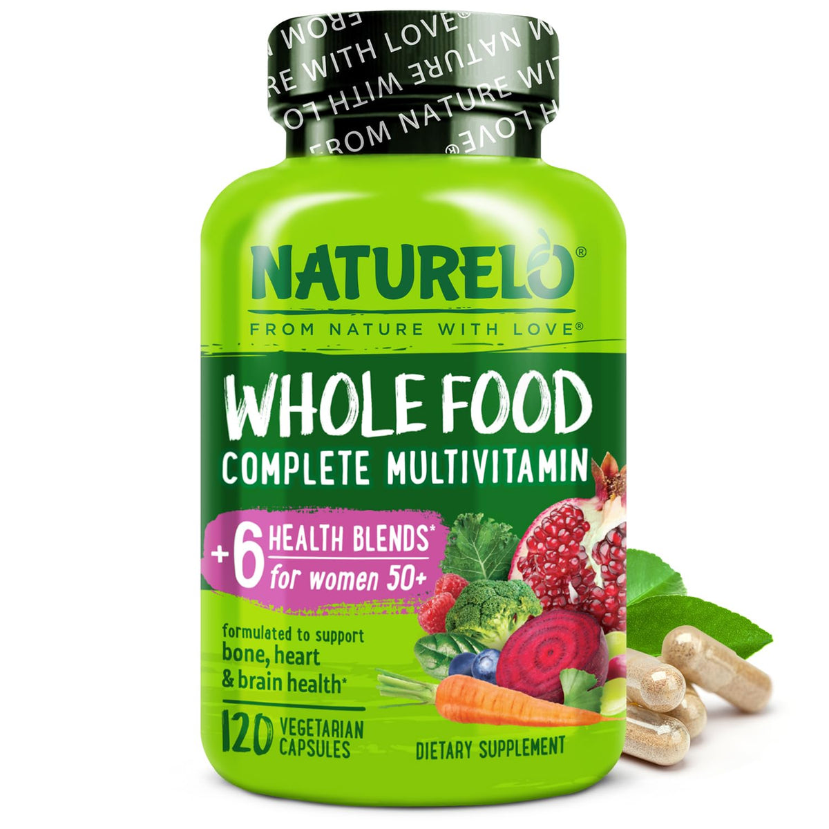 NATURELO Whole Food Multivitamin for Women 50+ (Iron Free) with Vitamins, Minerals, & Organic Extracts - Supplement for Post Menopausal Women Over 50 - FENGGESTORE20