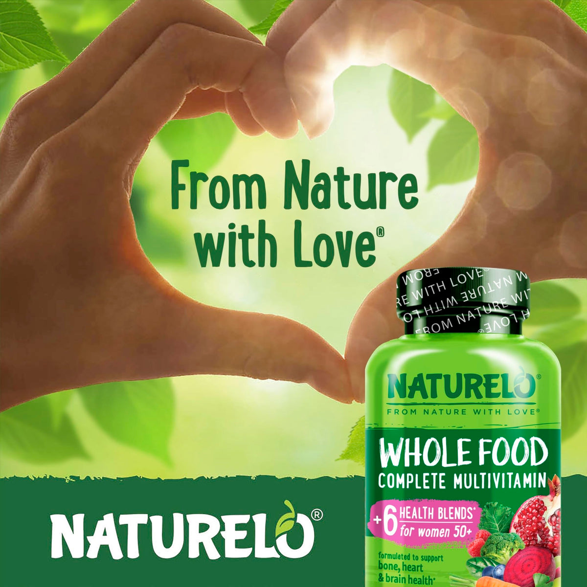 NATURELO Whole Food Multivitamin for Women 50+ (Iron Free) with Vitamins, Minerals, & Organic Extracts - Supplement for Post Menopausal Women Over 50 - FENGGESTORE20