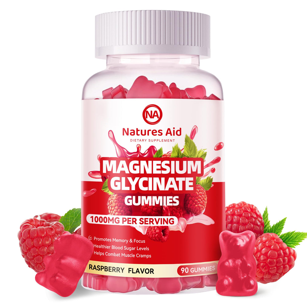 Natures Aid Magnesium Glycinate Gummies 1000mg - Sugar Free Magnesium Potassium Supplement with Vitamin D, B6, CoQ10 for Calm Mood - FENGGESTORE20