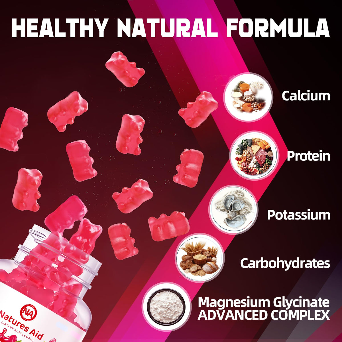 Natures Aid Magnesium Glycinate Gummies 1000mg - Sugar Free Magnesium Potassium Supplement with Vitamin D, B6, CoQ10 for Calm Mood - FENGGESTORE20