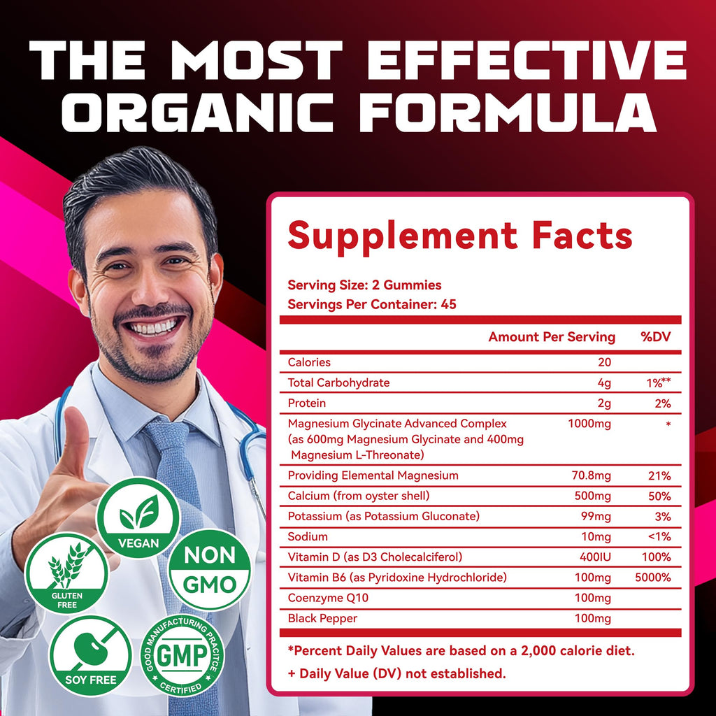 Natures Aid Magnesium Glycinate Gummies 1000mg - Sugar Free Magnesium Potassium Supplement with Vitamin D, B6, CoQ10 for Calm Mood - FENGGESTORE20