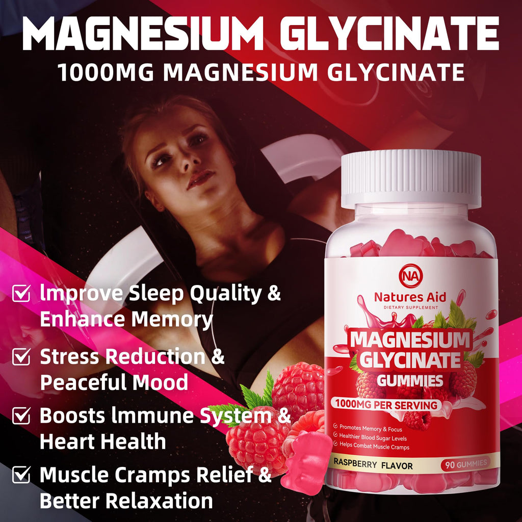 Natures Aid Magnesium Glycinate Gummies 1000mg - Sugar Free Magnesium Potassium Supplement with Vitamin D, B6, CoQ10 for Calm Mood - FENGGESTORE20