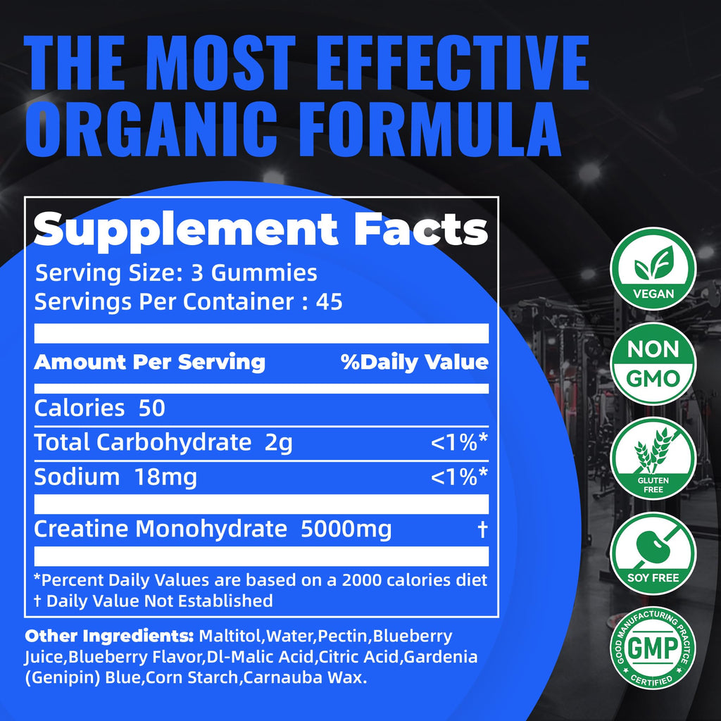 Natures Aid NSF Certified Creatine Gummy 5g - Creatine Monohydrate Gummies – Pre-Workout Energy & Muscle Growth Support for Men & Women - FENGGESTORE20