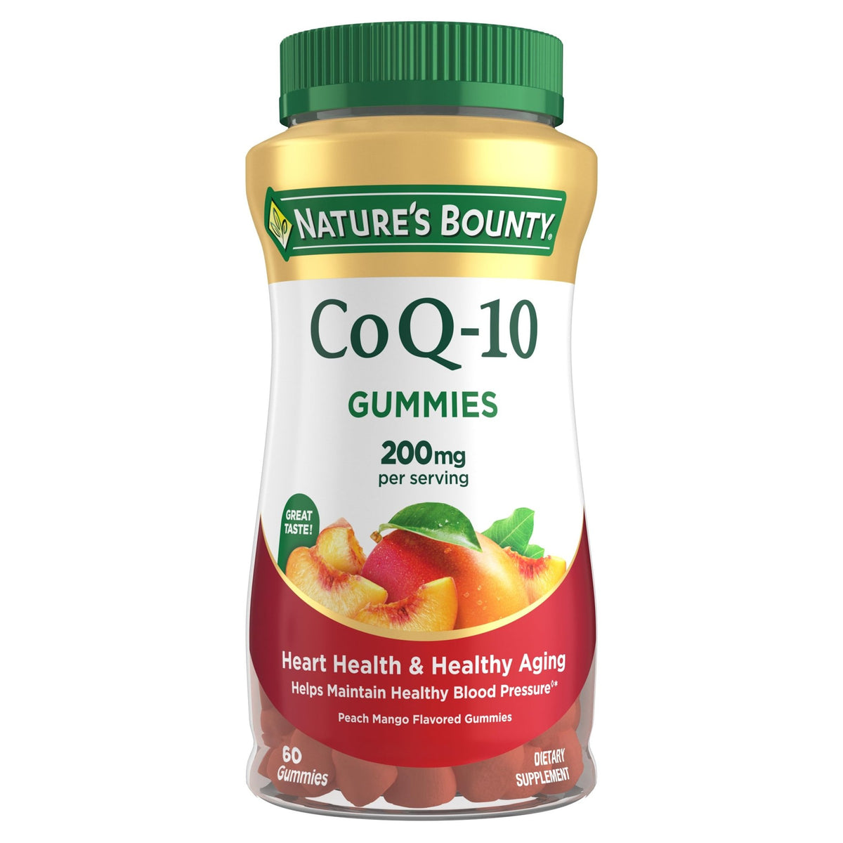 Nature's Bounty CoQ10 Gummies, Supports Heart Health, CoQ10 200mg, Peach Mango Flavor, 60 Count - FENGGESTORE20