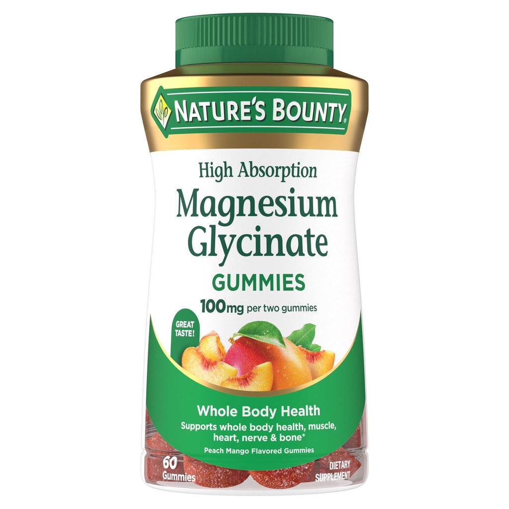 Nature’s Bounty High Absorption Magnesium Glycinate Gummies, 100 mg Magnesium Per Serving, Whole Body Health, No Stick Gummy, Peach Mango Flavor - FENGGESTORE20