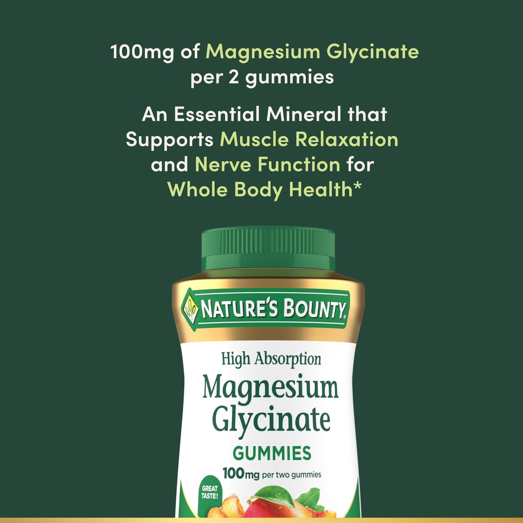 Nature’s Bounty High Absorption Magnesium Glycinate Gummies, 100 mg Magnesium Per Serving, Whole Body Health, No Stick Gummy, Peach Mango Flavor - FENGGESTORE20