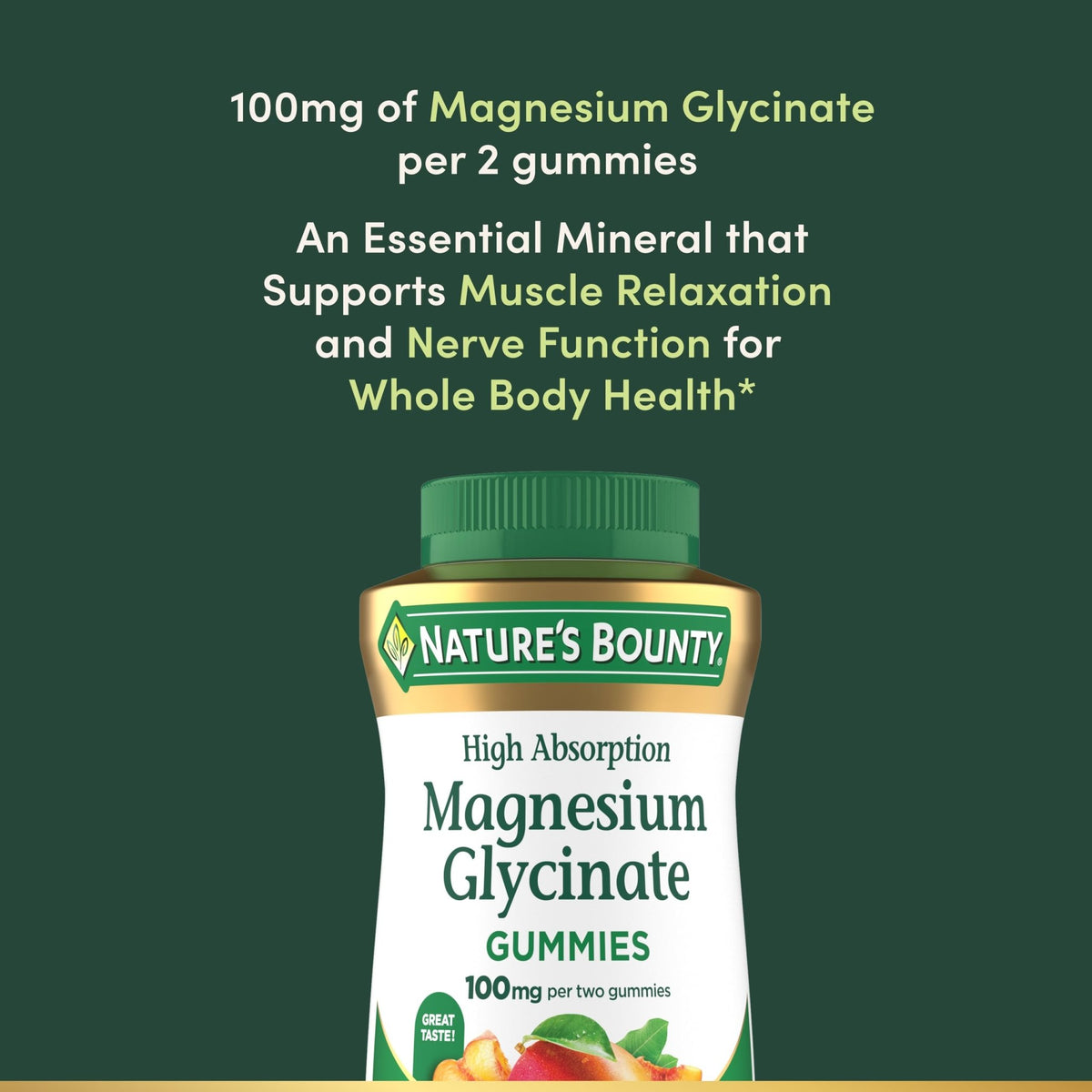 Nature’s Bounty High Absorption Magnesium Glycinate Gummies, 100 mg Magnesium Per Serving, Whole Body Health, No Stick Gummy, Peach Mango Flavor - FENGGESTORE20