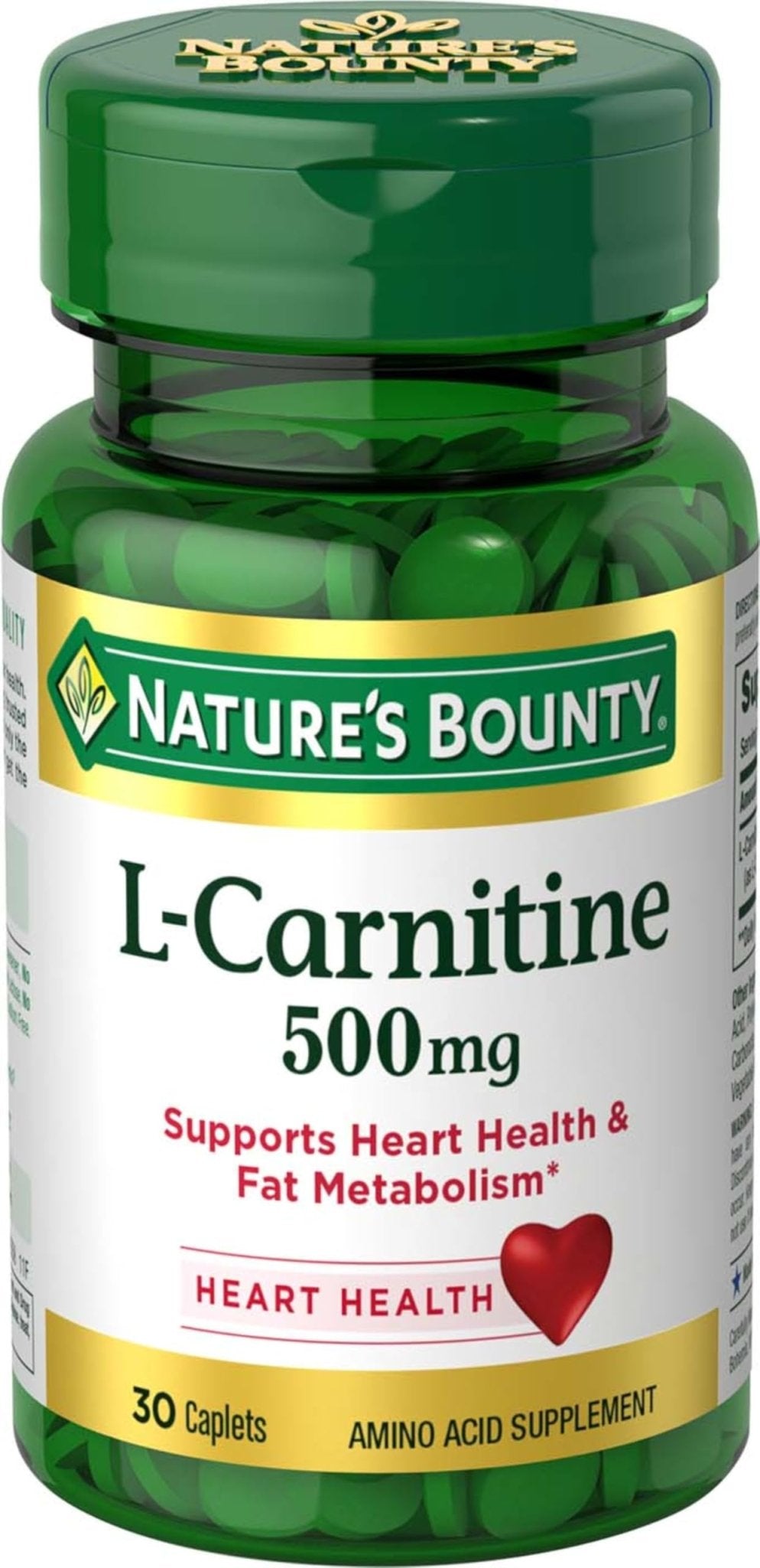 Nature's Bounty L-Carnitine, Supports Heart Health & Fat Metabolism, Amino Acid Supplement, 500 mg, 30 Tablets - FENGGESTORE20