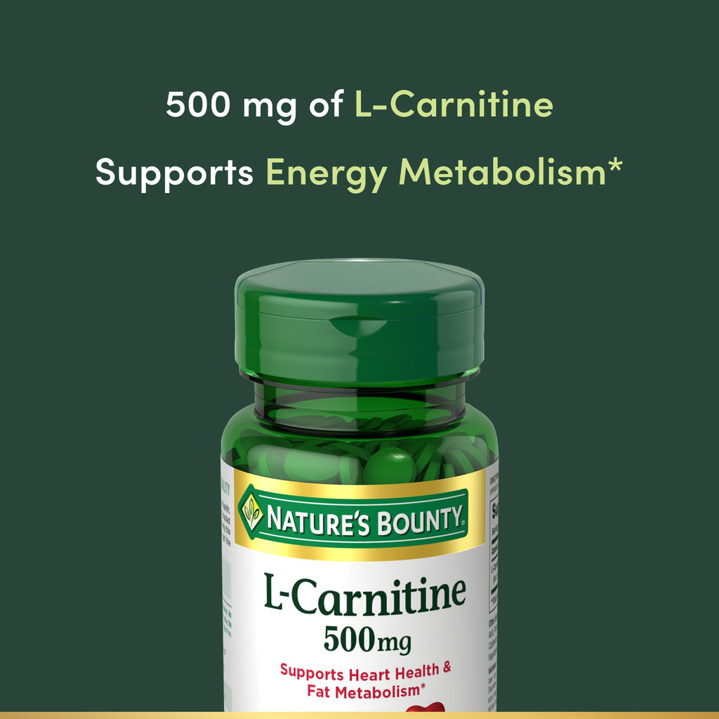Nature's Bounty L-Carnitine, Supports Heart Health & Fat Metabolism, Amino Acid Supplement, 500 mg, 30 Tablets - FENGGESTORE20