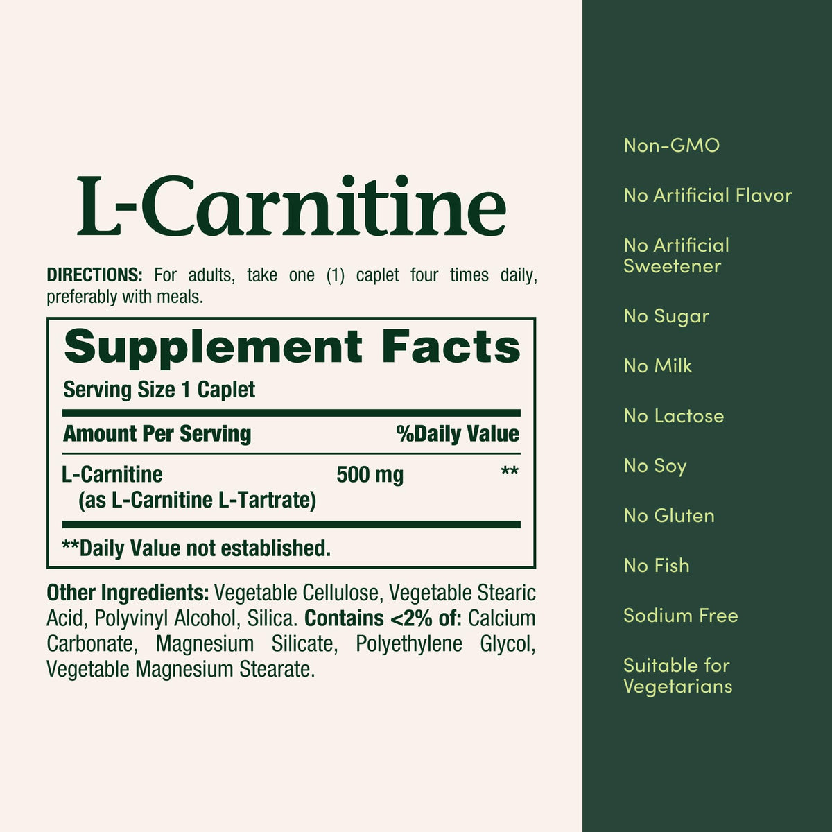 Nature's Bounty L-Carnitine, Supports Heart Health & Fat Metabolism, Amino Acid Supplement, 500 mg, 30 Tablets - FENGGESTORE20