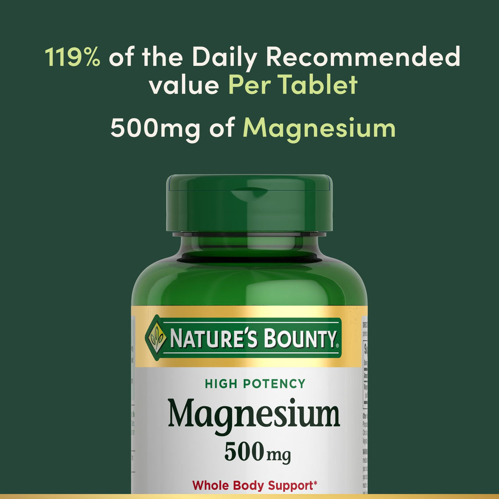 Nature's Bounty Magnesium 500 mg Tablets, High Potency Magnesium Supplement for Bone & Muscle Health, Whole Body Support, 200 Count (Pack of 1) - FENGGESTORE20
