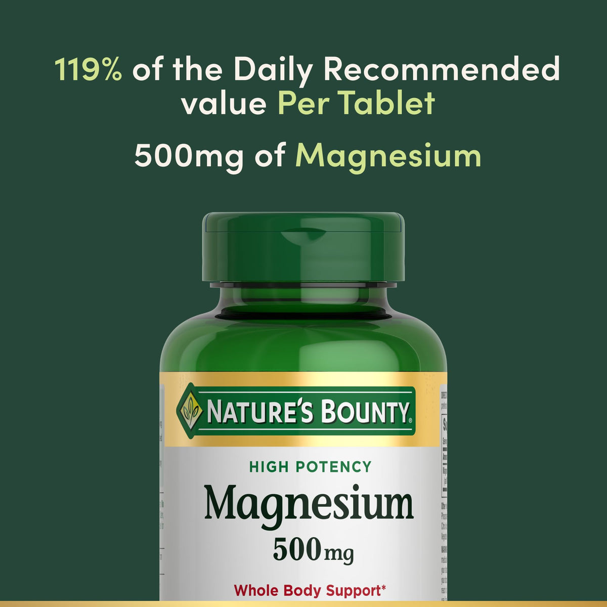 Nature's Bounty Magnesium 500 mg Tablets, High Potency Magnesium Supplement for Bone & Muscle Health, Whole Body Support, 200 Count (Pack of 1) - FENGGESTORE20