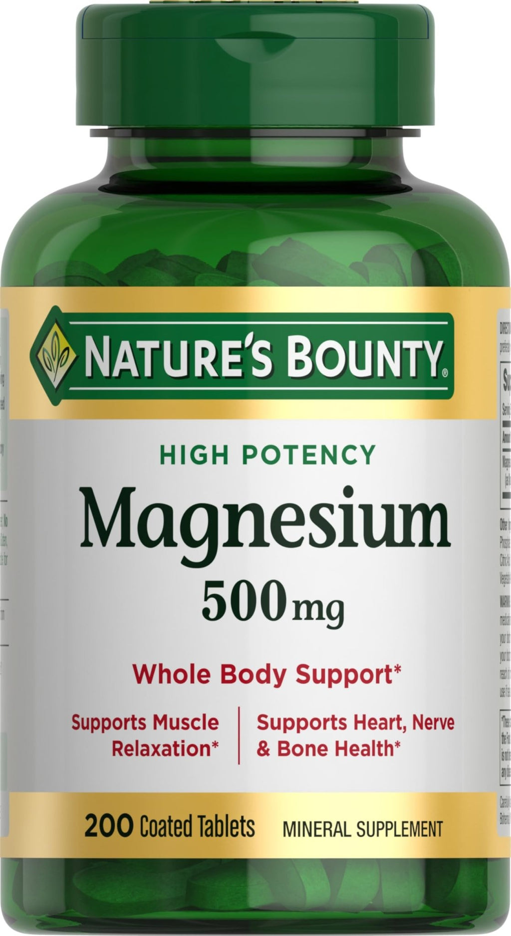 Nature's Bounty Magnesium 500 mg Tablets, High Potency Magnesium Supplement for Bone & Muscle Health, Whole Body Support, 200 Count (Pack of 1) - FENGGESTORE20