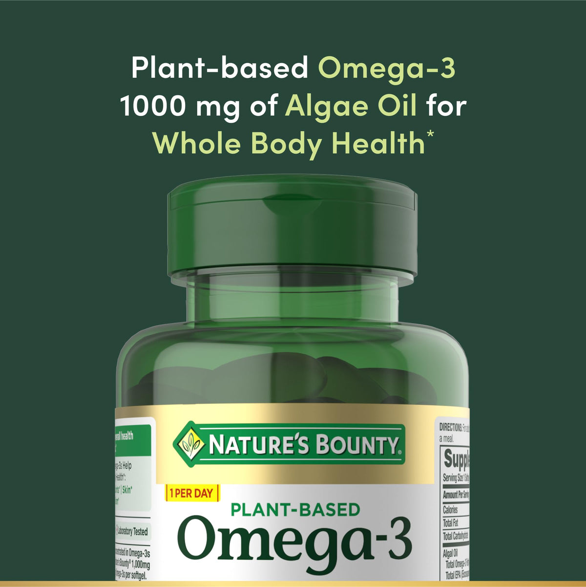 Nature's Bounty Omega 3, Plant-Based Omega 3 Fatty Acid Supplement, 520mg, Supports Whole Body Health Including Heart, Skin, Joint - FENGGESTORE20