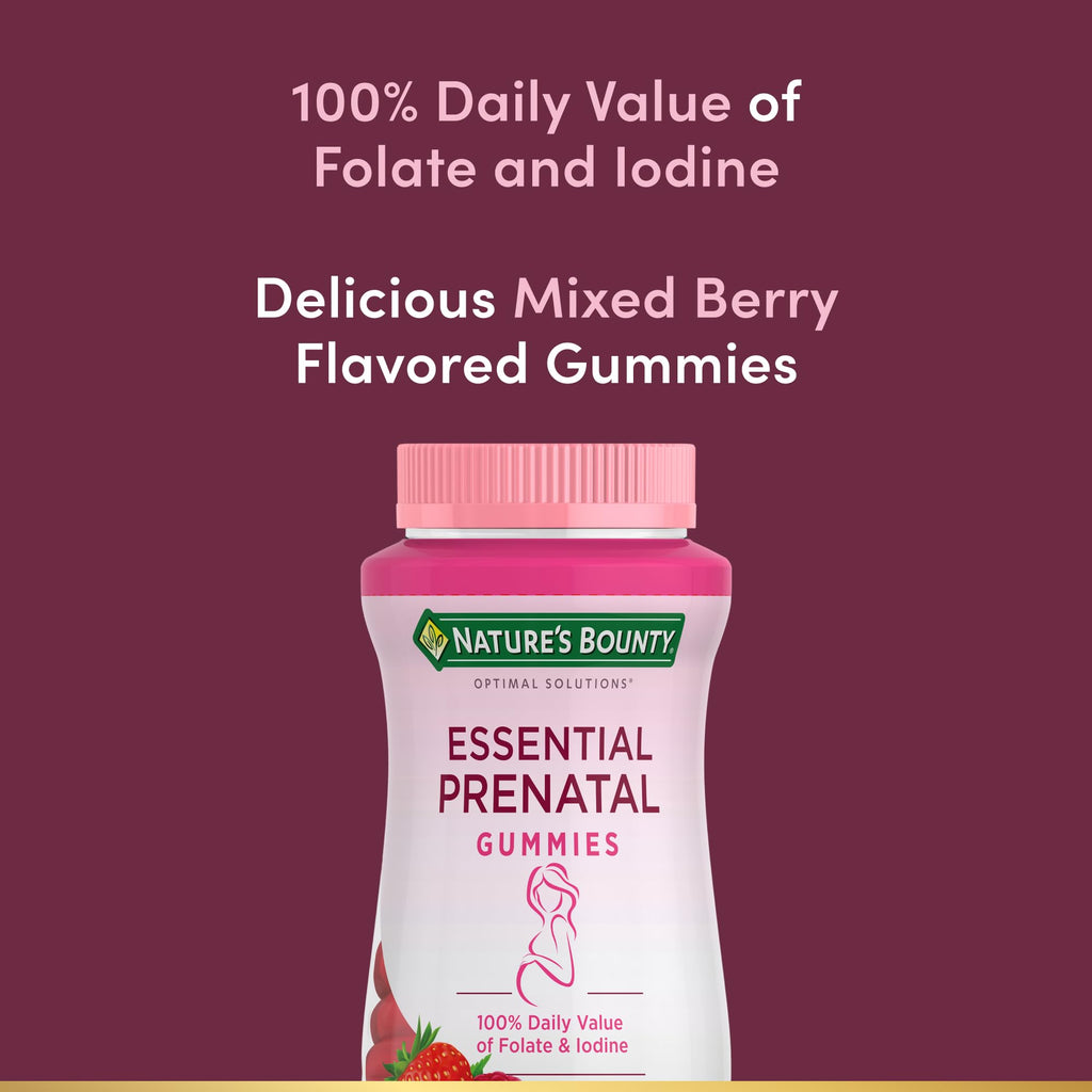 Nature's Bounty Optimal Solutions Essential Prenatal Gummies, Folic Acid and Iodine, Omega 3 and DHA, 50 Count - FENGGESTORE20